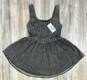 12th Tribe Kitt Black Denim Mini Dress Sleeveless Zip Back Womens Large NEW
